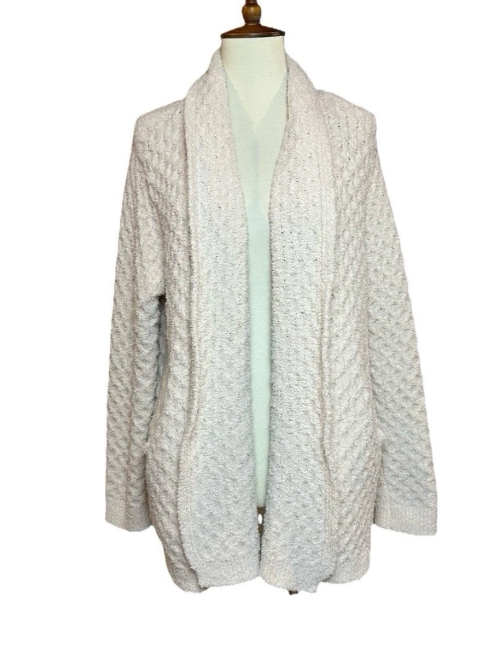 Cupcakes And Cashmere Honeycomb Knit Open Front Cardigan Sweater Cream